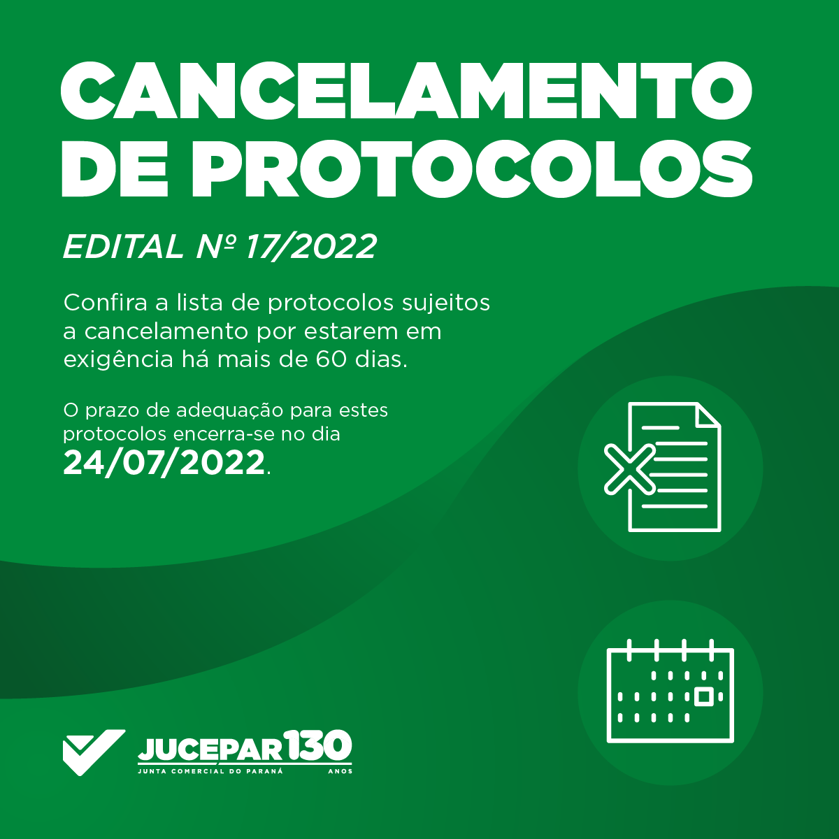 Cancelamento de Protocolos Edital Nº 17/2022